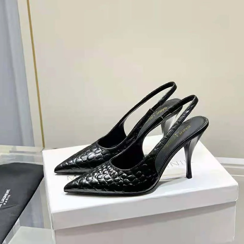 Saint Laurent YSL Viper Slingback Pumps in Shiny Crocodile for Women in Embossed Leather