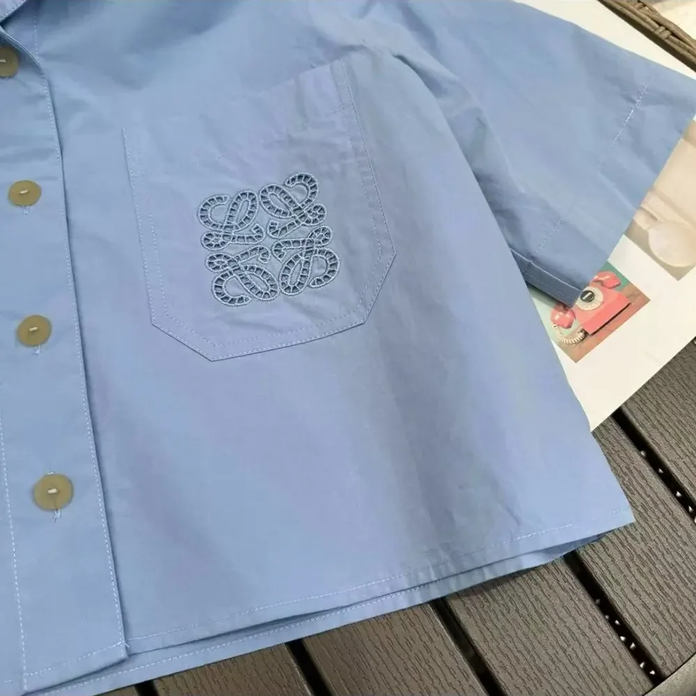 Loewe Blue Cotton Blend Cropped Shirt for Women