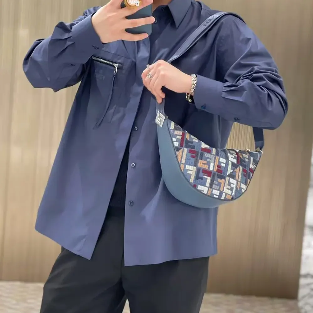 Fendi Roma Leather Fendi Melon Small Fabric Blue for Men Fendi Roma Leather Fendi Melon Small Fabric Blue for Men