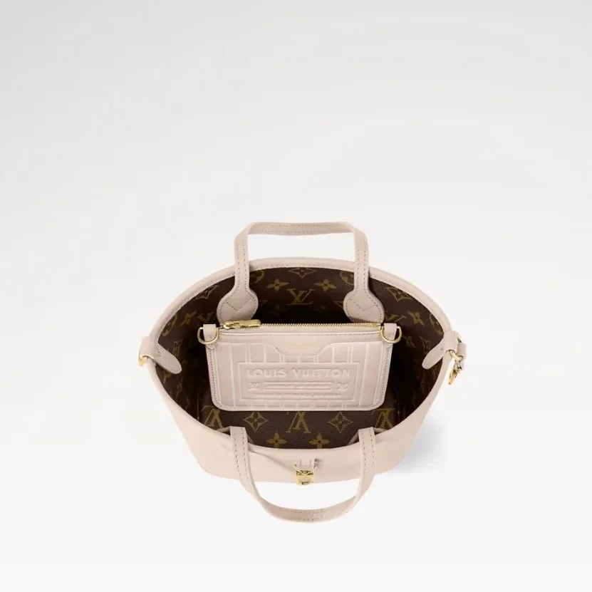 Louis Vuitton Neverfull Bandouliere Inside Out BB Tote Bag in Limestone Gold Hardware