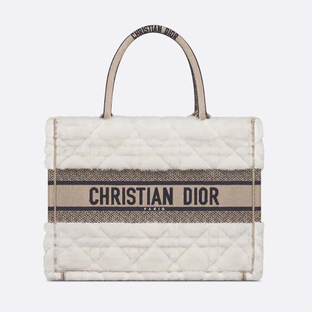 Dior Medium Dior Book Tote Ice Cannage Shearling for Women