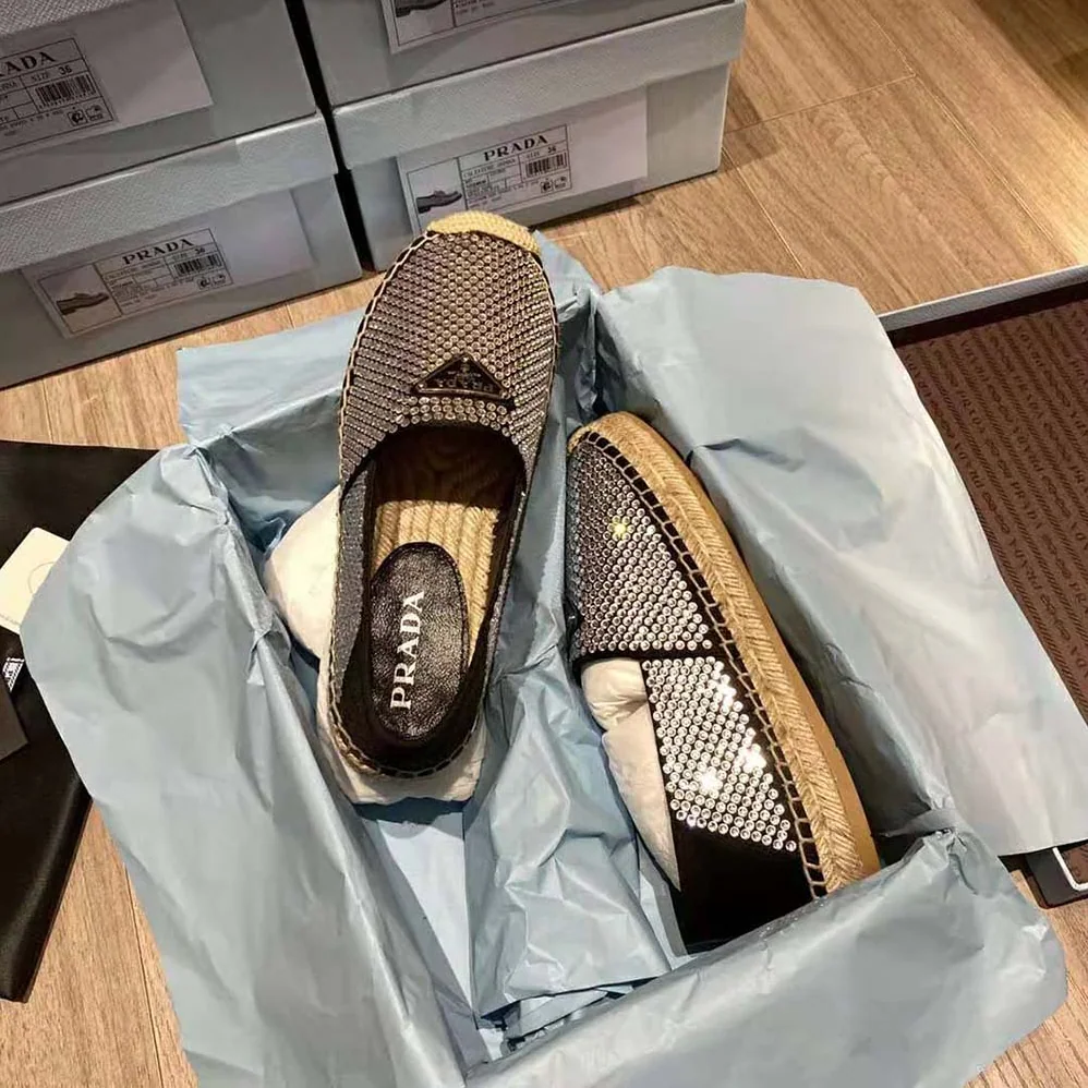 Prada Satin Espadrilles with Crystals for Women in Black