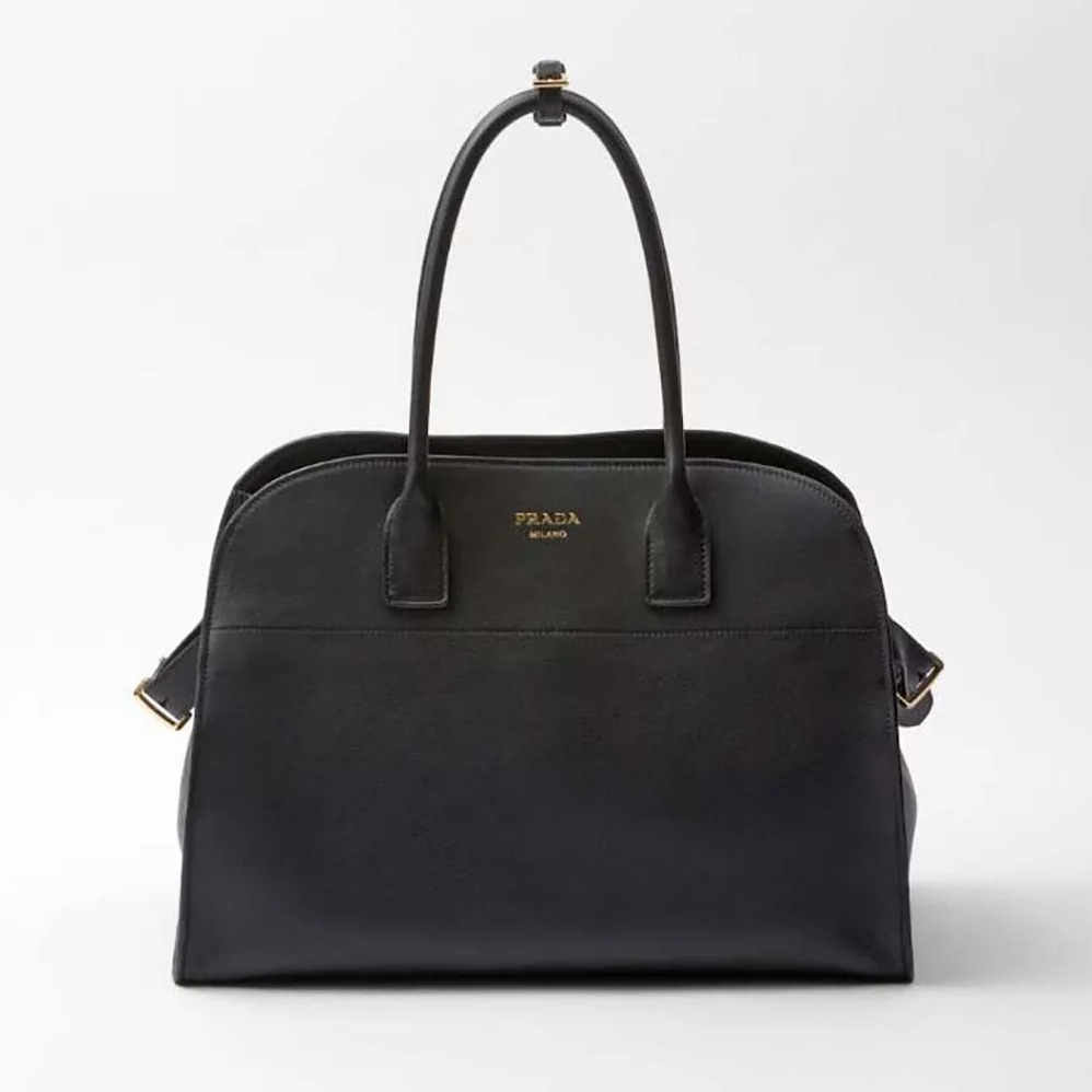 Prada Large Leather Tote Bag with Buckles for Women in Black Prada Large Leather Tote Bag with Buckles for Women in Black