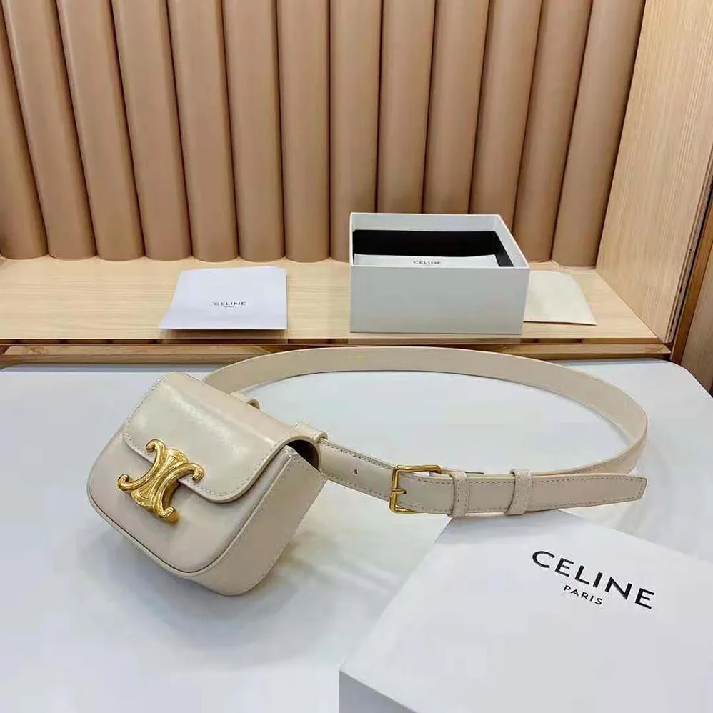 Celine Belt Bag Triomphe Belt in Shiny Calfskin for Women in White Celine Belt Bag Triomphe Belt in Shiny Calfskin for Women in White