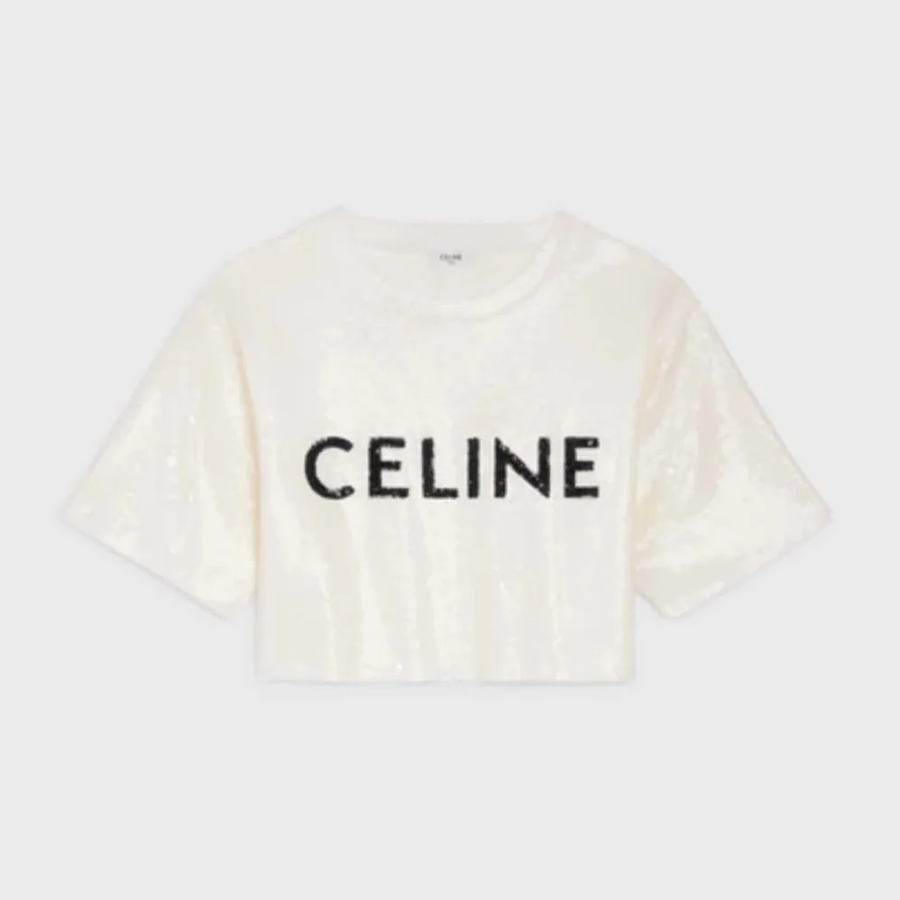 Celine Embroidered Celine T-shirt in Cotton Jersey for Women in White Celine Embroidered Celine T-shirt in Cotton Jersey for Women in White