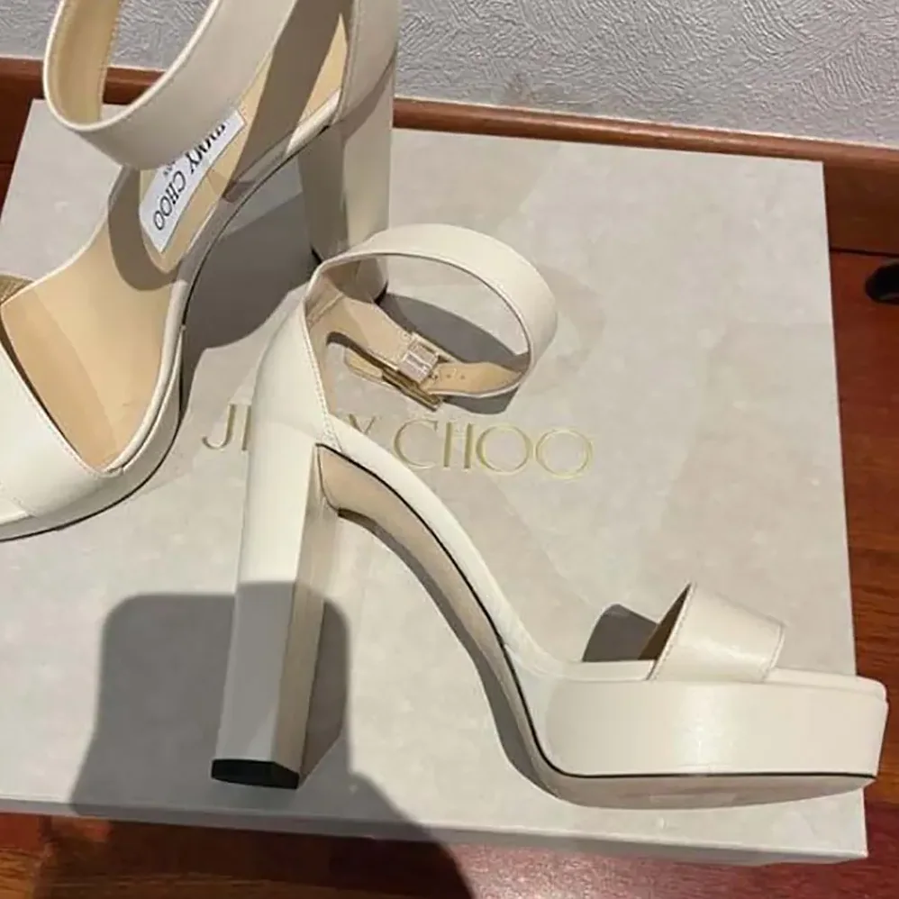 Jimmy Choo Isra 120 Leather Platform Sandals for Women in White
