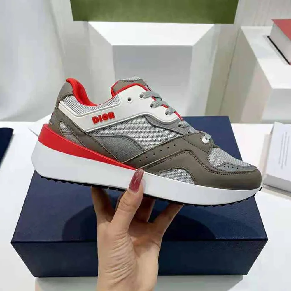 Dior B29 Sneaker Gray Technical Mesh and Suede with Brown Smooth Calfskin for Men