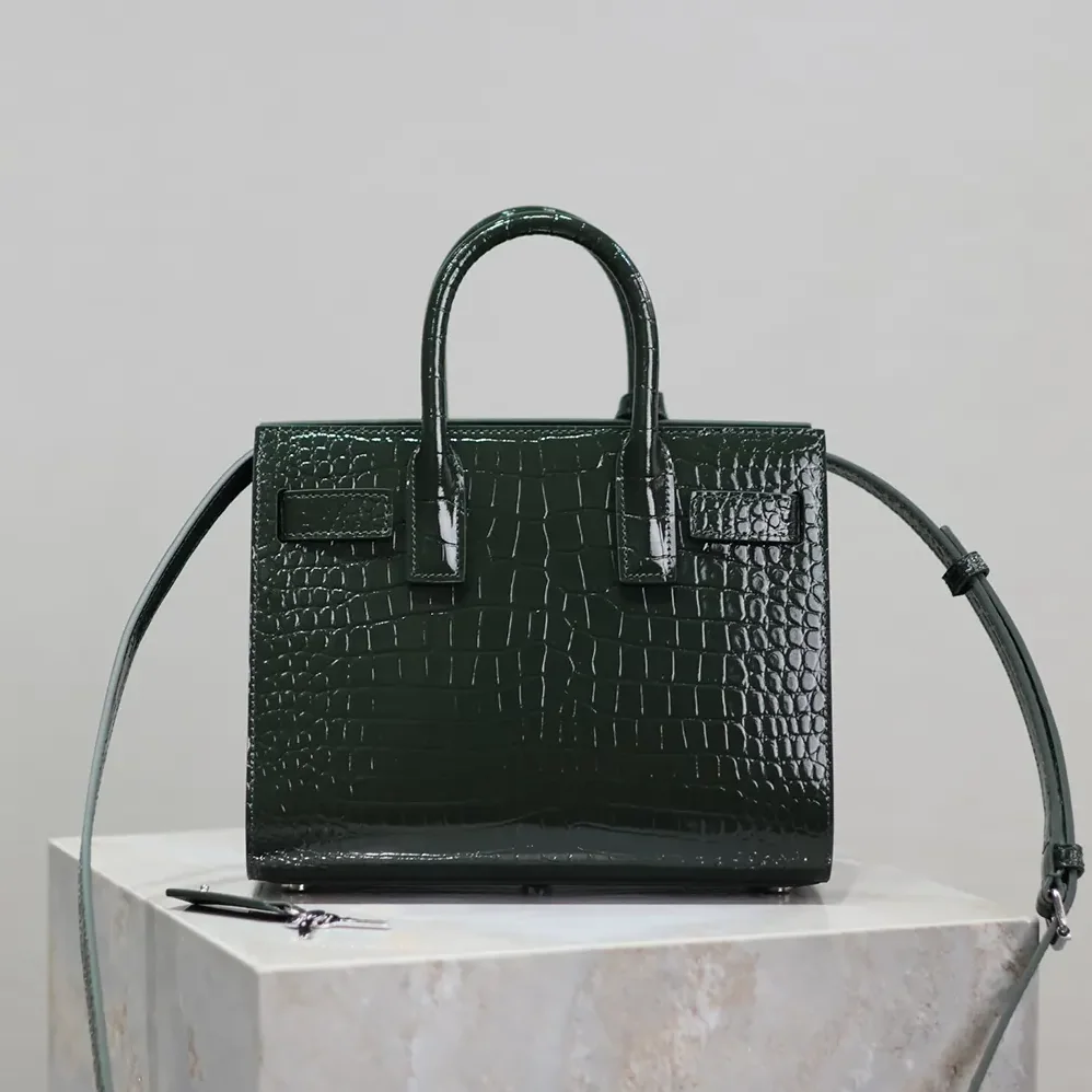 Saint Laurent YSL Sac De Jour in Crocodile Embossed Leather Nano for Women in Dark Green
