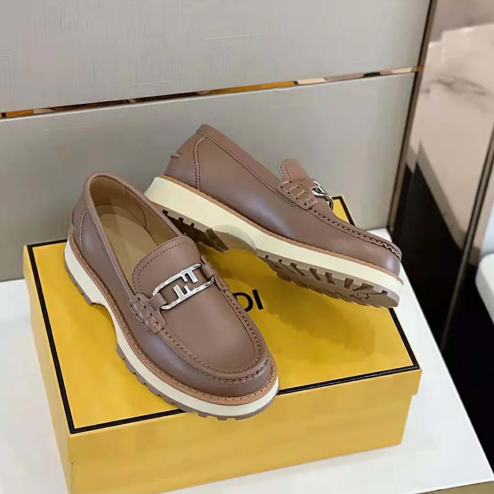 Fendi O'Lock Loafers Brown Leather for Men
