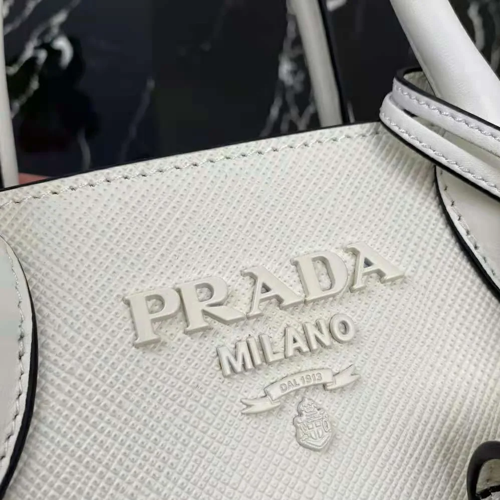 Prada Saffiano Leather Prada Monochrome Bag for Women in White Prada Saffiano Leather Prada Monochrome Bag for Women in White