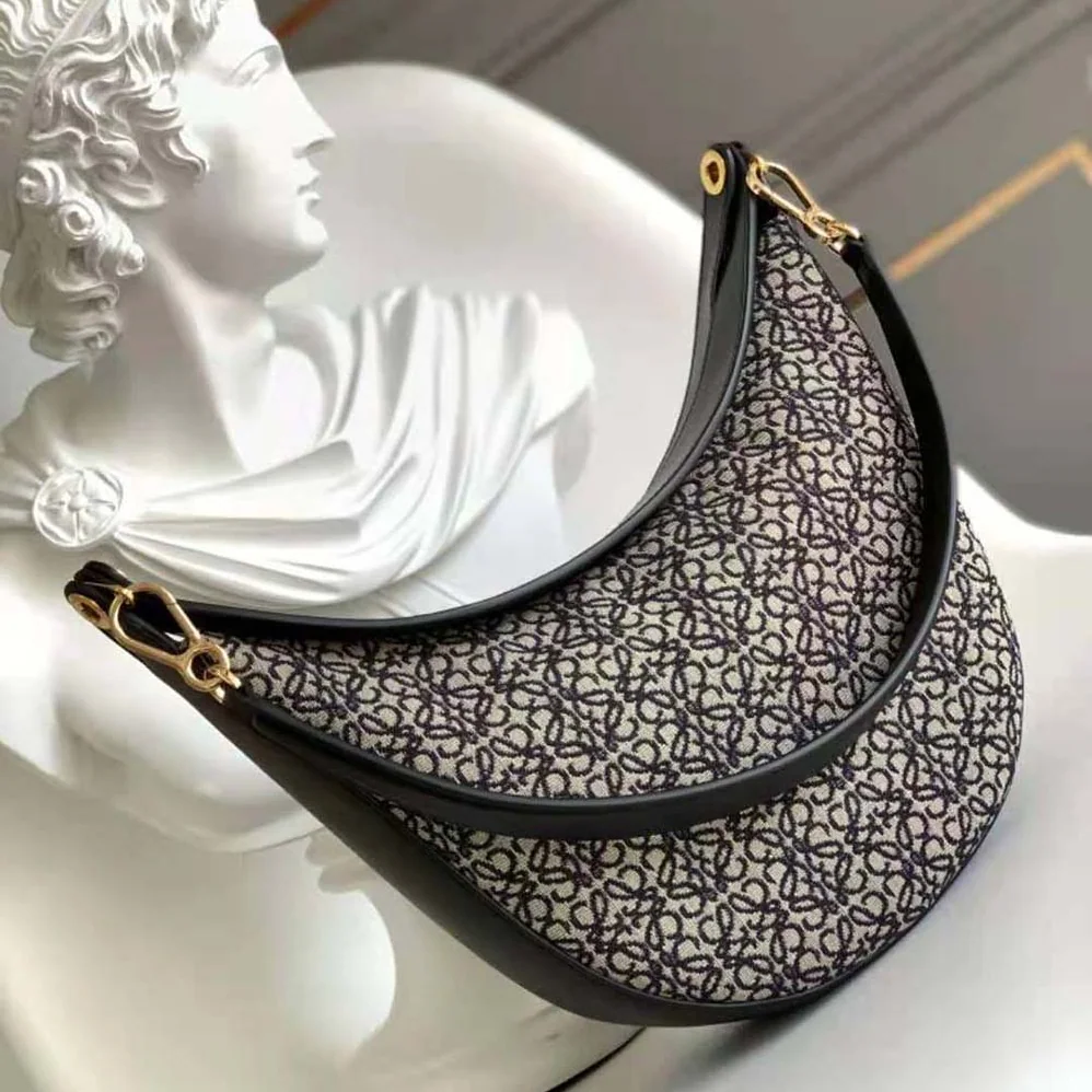 Loewe Luna Bag in Anagram Jacquard and Classic Calfskin for Women in Black