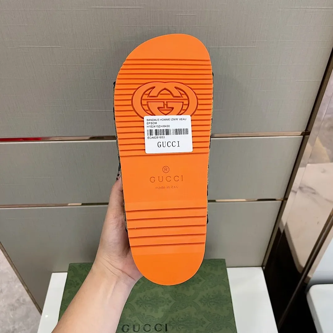 Gucci Slide Sandal With Straps Orange And Green 2HK60 Gucci Slide Sandal With Straps Orange And Green 2HK60