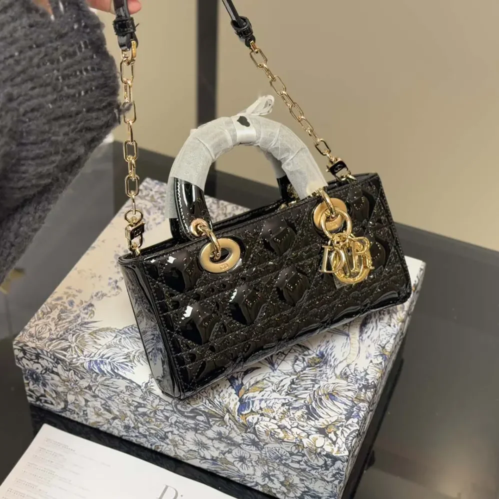 Dior Small Lady D-Joy Bag Black Patent Cannage Calfskin for Women