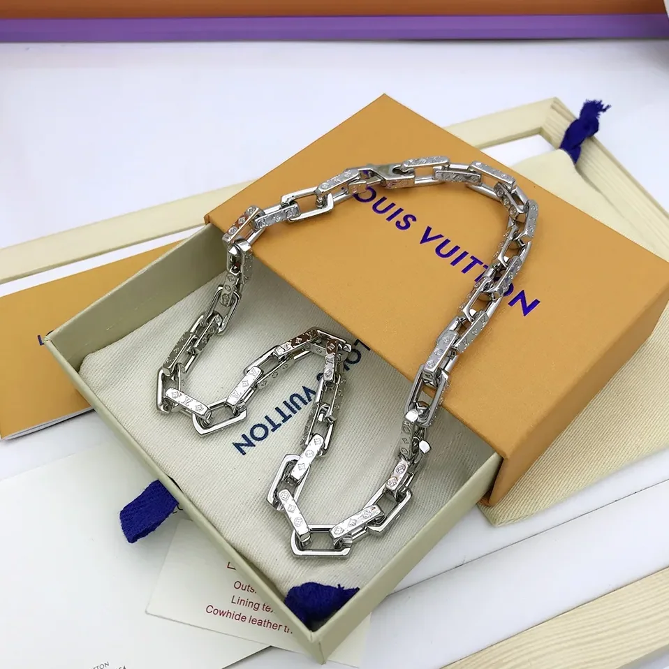 Louis Vuitton Monogram Chain Necklace Silver Tone Louis Vuitton Monogram Chain Necklace Silver Tone