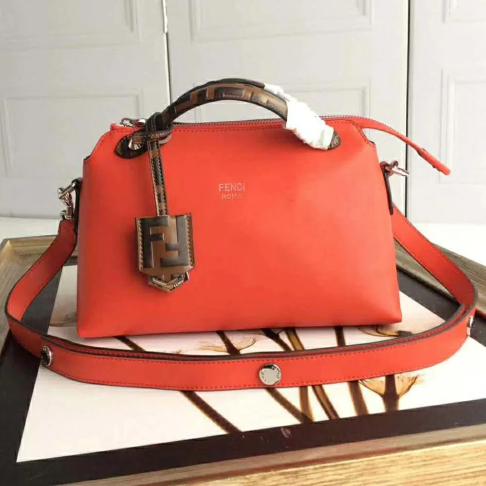 Fendi By the Way Regular Leather Boston Bag for Women in Red Fendi By the Way Regular Leather Boston Bag for Women in Red