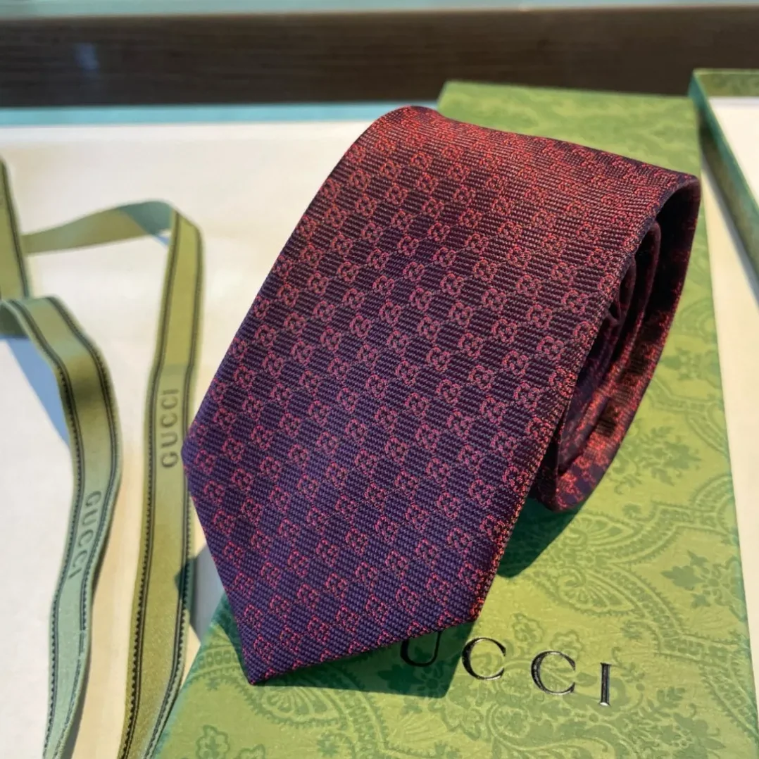 Gucci Monogram Interlocking G Jacquard Burgundy Tie