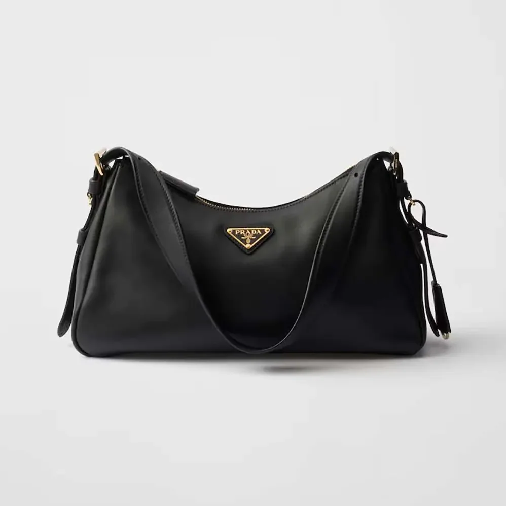Prada Aimée Medium Leather Shoulder Bag for Women in Black