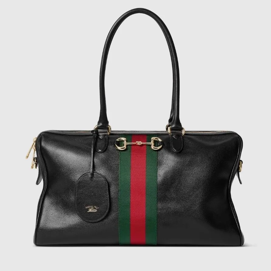 Gucci Borsetto Large Boston Shoulder Bag in Black Gold Hardware