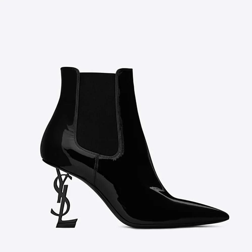Saint Laurent YSL Shoes Opyum Bootie in Patent Leather with Black Heel-80mm for Women