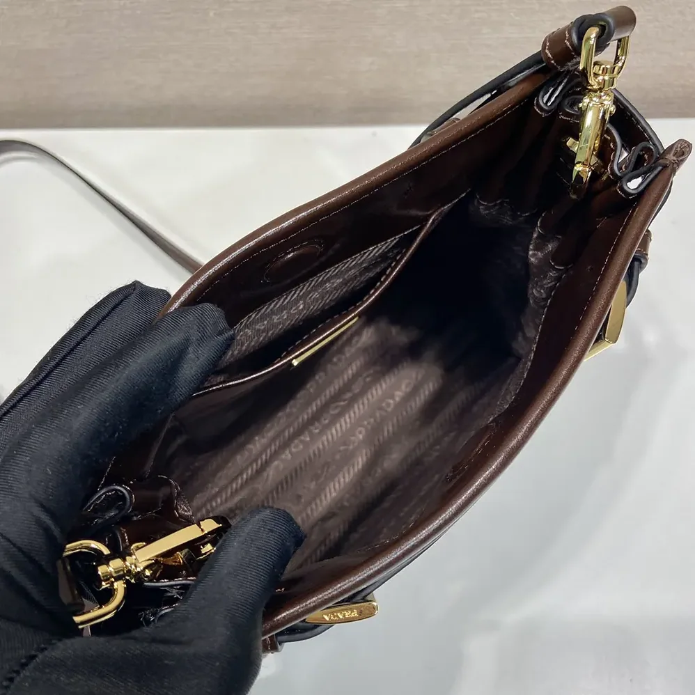 Prada Bonnie Leather Mini Shoulder Bag for Women in Dark Brown Prada Bonnie Leather Mini Shoulder Bag for Women in Dark Brown