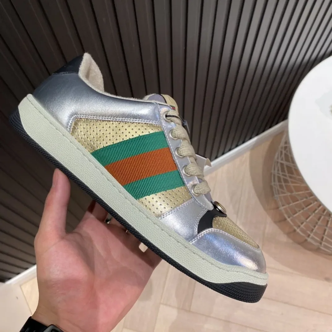 Gucci Screener Low Top Sneakers Silver Gold for Men