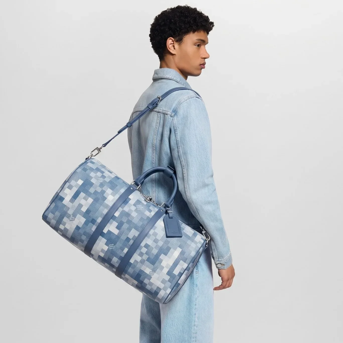 Louis Vuitton Keepall Bandouliere 50 Travel Bag in Blue Damoflage Silver Hardware