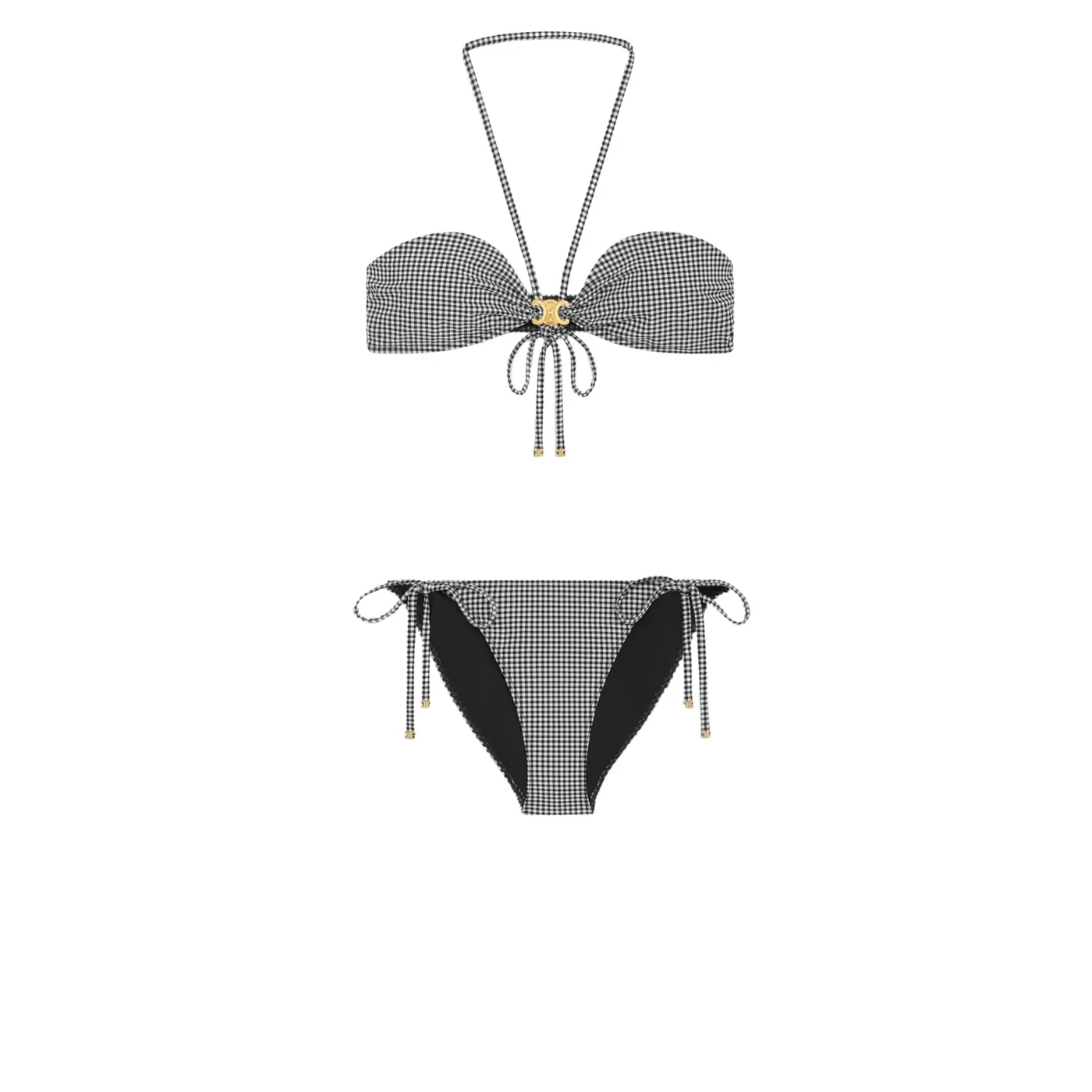 Celine Triomphe Balconette Bikini In Vichy Jersey Blanc in Noir Celine Triomphe Balconette Bikini In Vichy Jersey Blanc in Noir