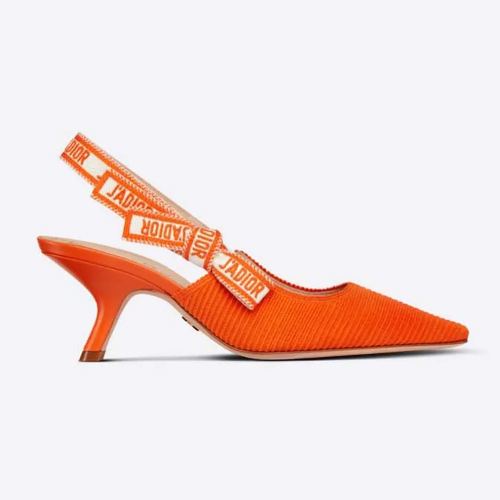Dior J Adior Slingback Pump Bright Orange Cotton Embroidery for Women