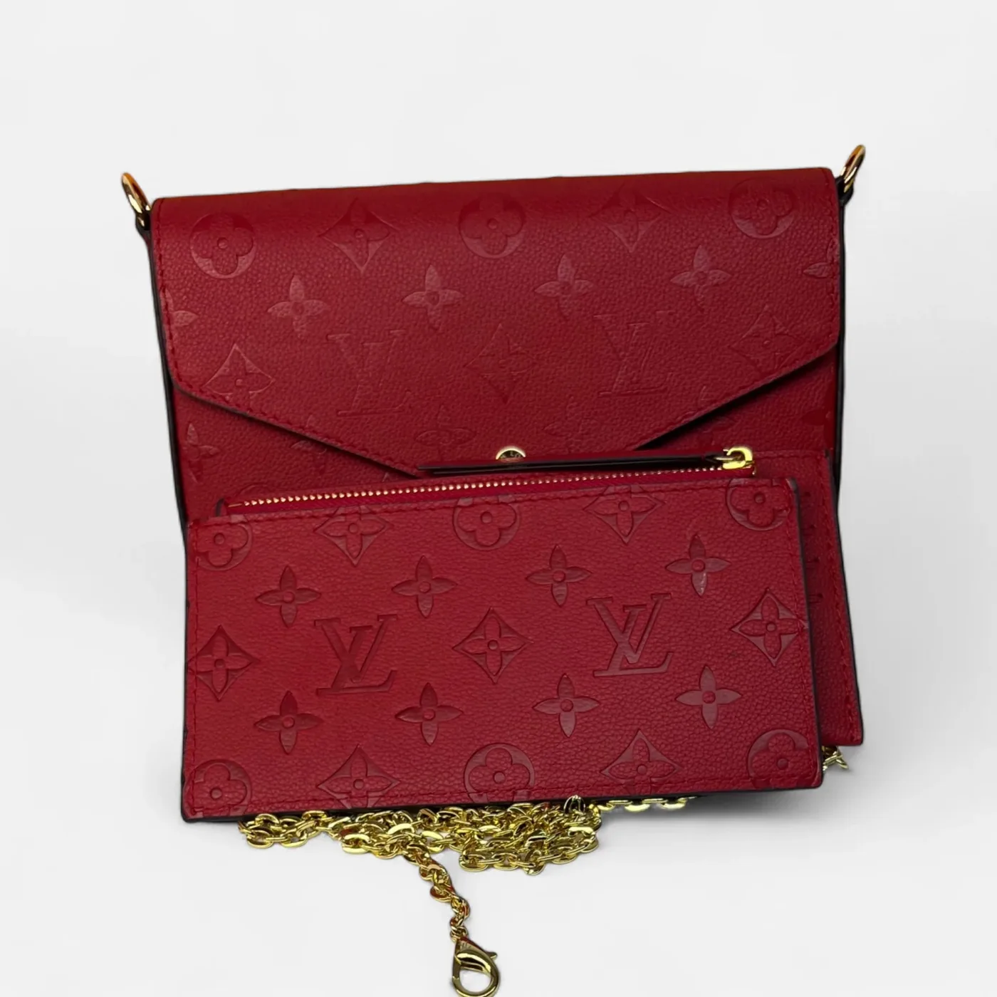 Louis Vuitton Pochette Felicie Shoulder Bag / Louis Red Monogram Empreinte Gold Hardware