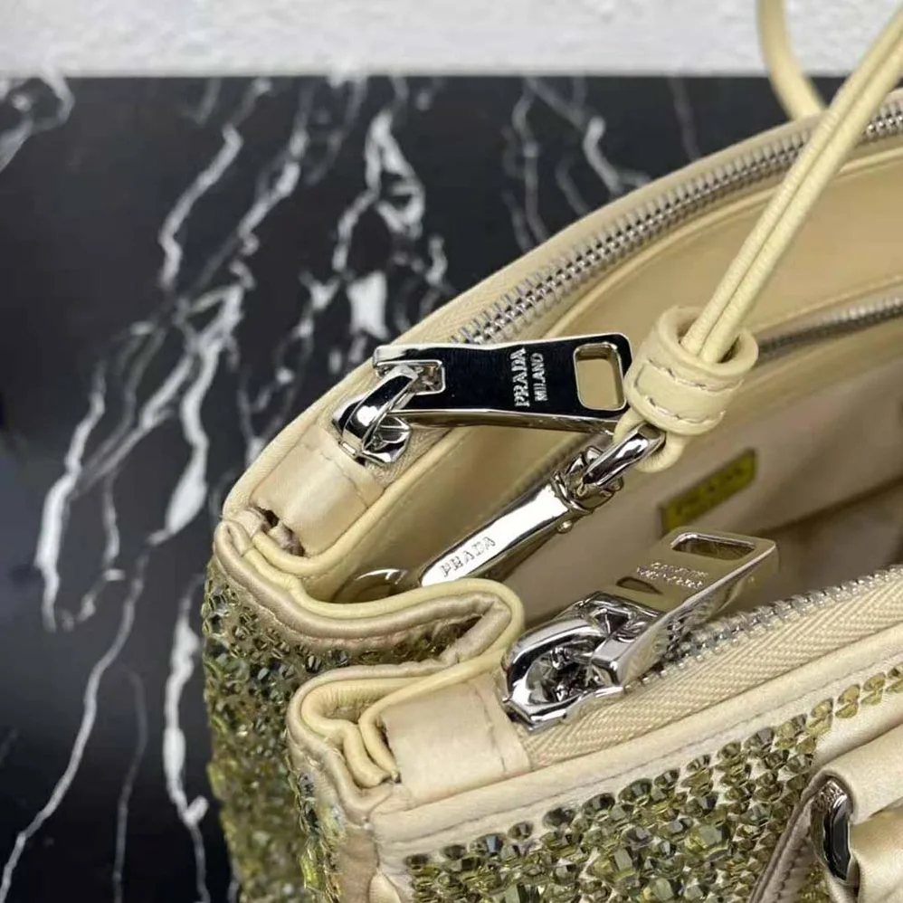 Prada Galleria Satin Mini-Bag with Crystals for Women in Gold Prada Galleria Satin Mini-Bag with Crystals for Women in Gold