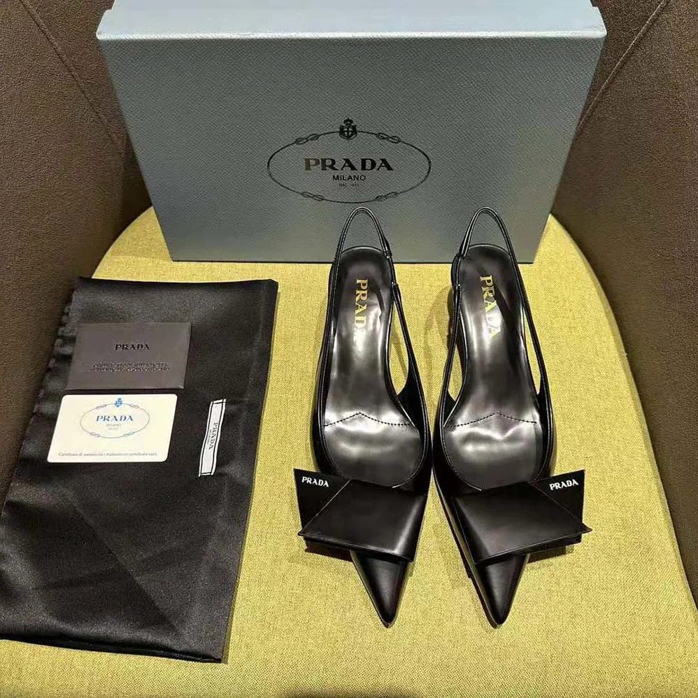 Prada Brushed Leather Slingback Pumps for Women in Black Prada Brushed Leather Slingback Pumps for Women in Black