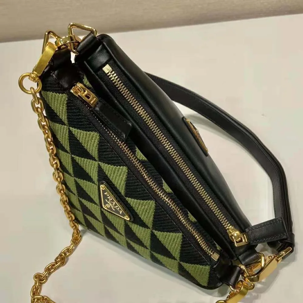 Prada Symbole Leather and Fabric Mini Bag for Women in Green Prada Symbole Leather and Fabric Mini Bag for Women in Green