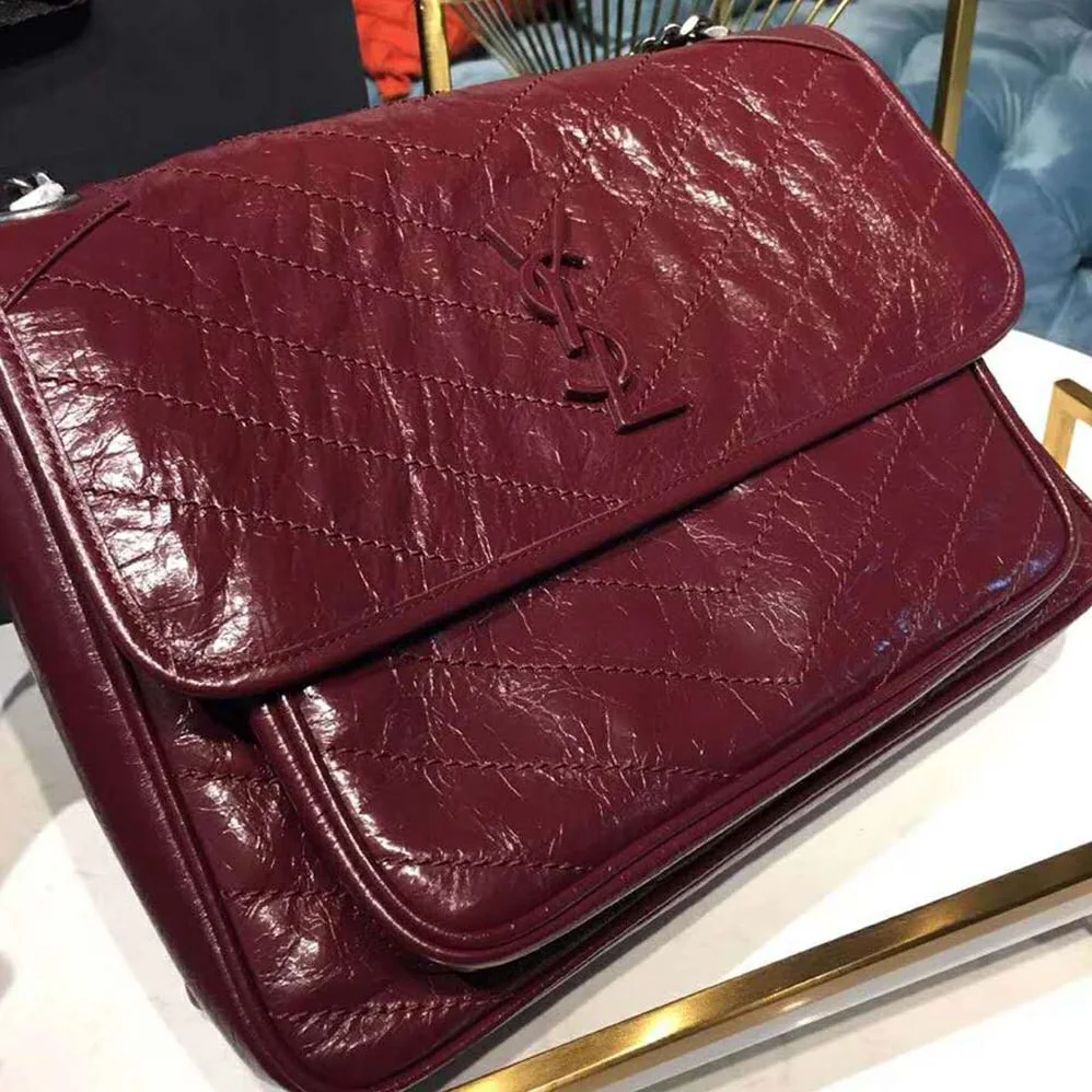 Saint Laurent YSL Niki Large in Vintage Leather for Women in Maroon Saint Laurent YSL Niki Large in Vintage Leather for Women in Maroon