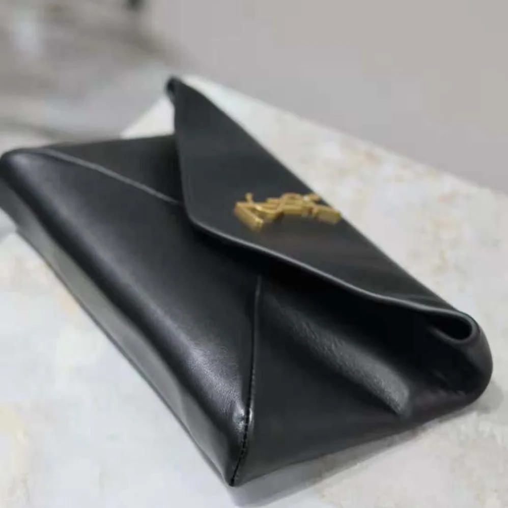 Saint Laurent YSL Cassandre Small Envelope Pouch in Lambskin for Women in Black Saint Laurent YSL Cassandre Small Envelope Pouch in Lambskin for Women in Black