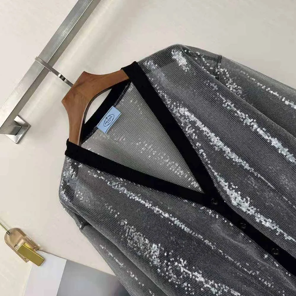 Prada Sequin-Embroidered Tulle Cardigan for Women in Black