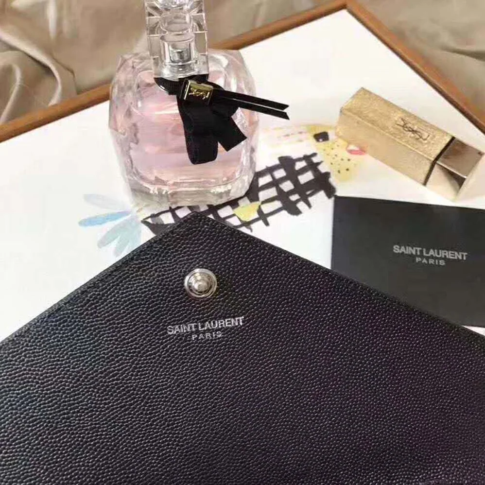 Saint Laurent Monogram Chain Wallet Grain De Poudre Embossed in Silver