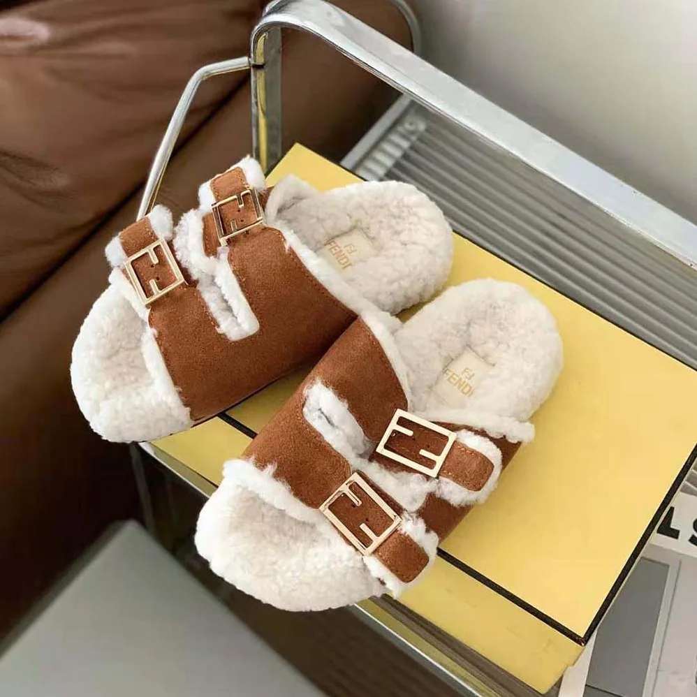Fendi Feel White Sheepskin Slides for Women