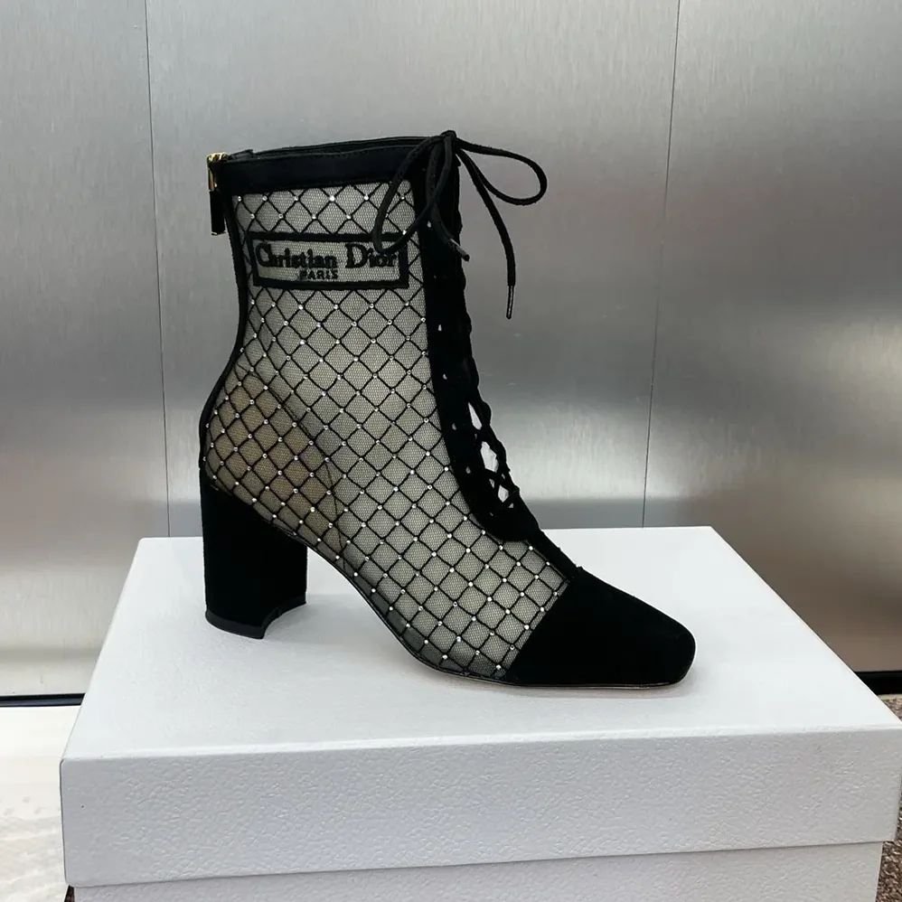 Dior Naughtily-D Heeled Ankle Boot Transparent Mesh Embroidered for Women
