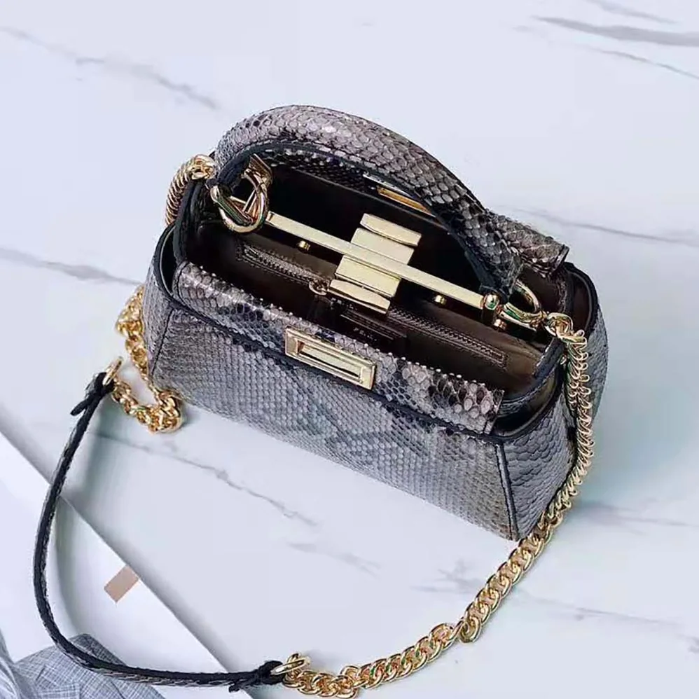 Fendi Peekaboo Iconic Mini Gray Python Bag for Women