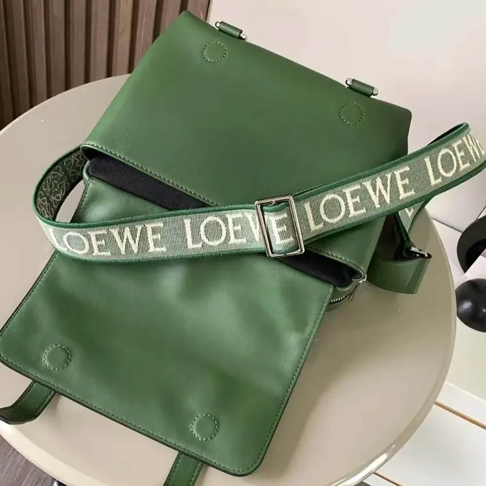 Loewe XS Military Messenger Bag in Supple Smooth Calfskin and Jacquard for Men in Green Loewe XS Military Messenger Bag in Supple Smooth Calfskin and Jacquard for Men in Green
