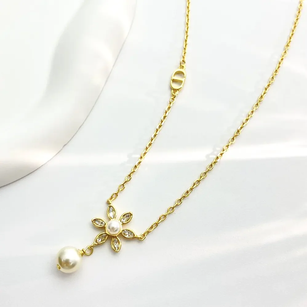 Dior Bloom in Dior Necklace Gold-Finish Metal with White Resin Pearls and Silver for Women in Tone Crystals
