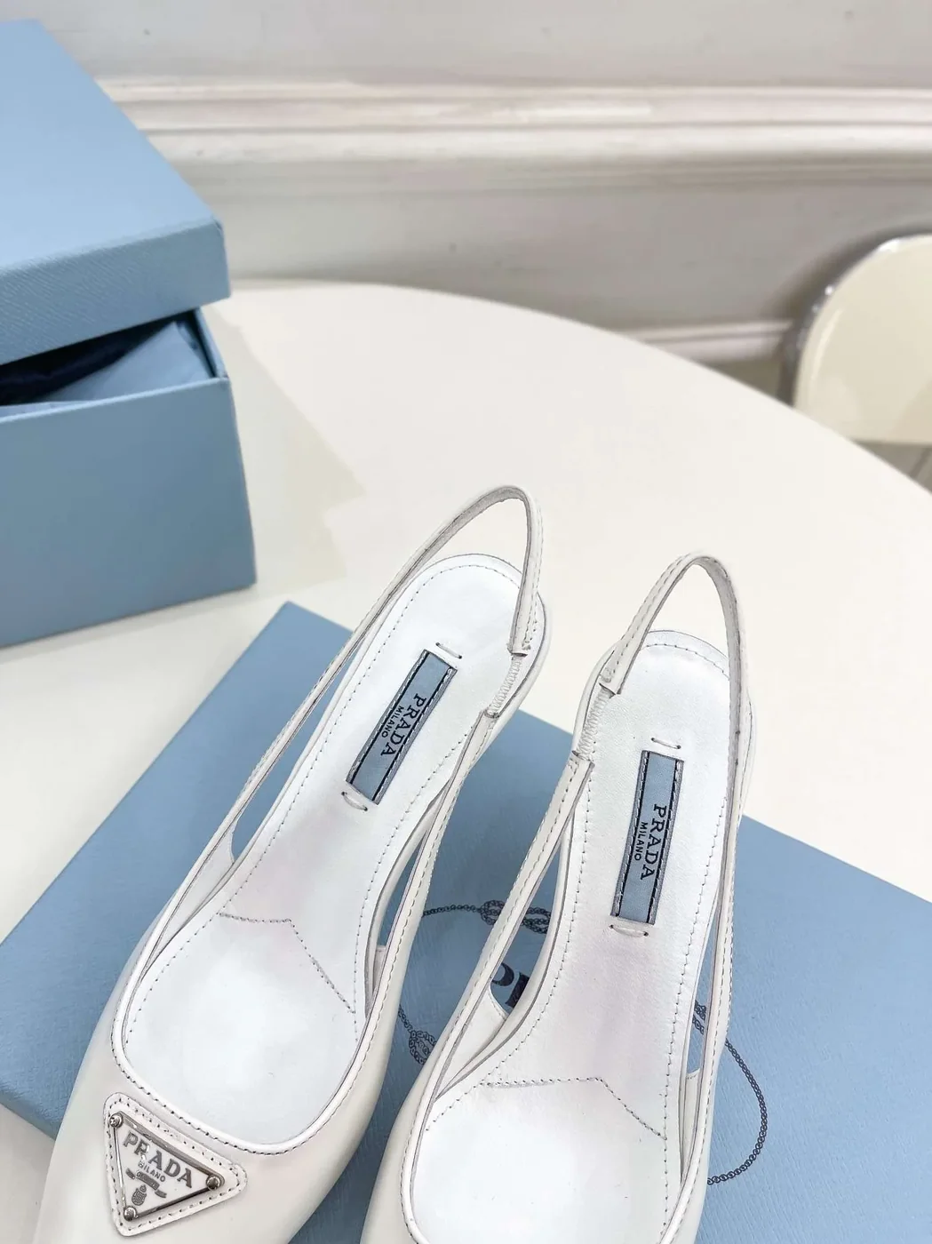 Prada Slingback Spike Pumps White Prada Slingback Spike Pumps White