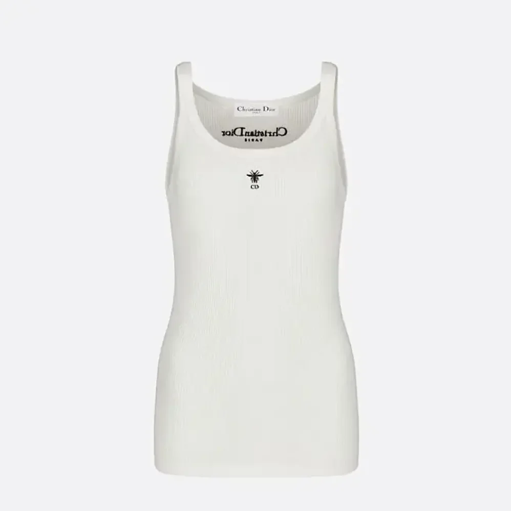 Dior Tank Top White Ribbed Cotton Jersey for Women