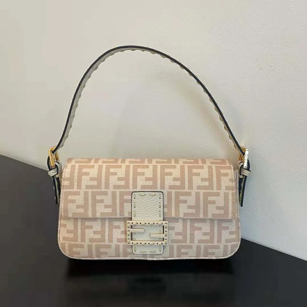 Fendi Medium Baguette 1997 Beige FF Wool Bag for Women Fendi Medium Baguette 1997 Beige FF Wool Bag for Women