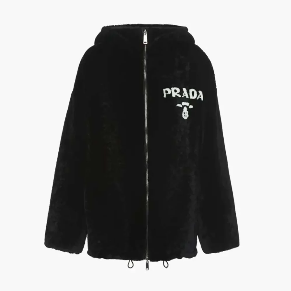 Prada Reversible Gabardine and Shearling Jacket for Women in Black