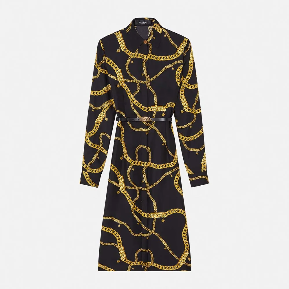 Versace Greca Chain Midi Dress for Women in Black Versace Greca Chain Midi Dress for Women in Black