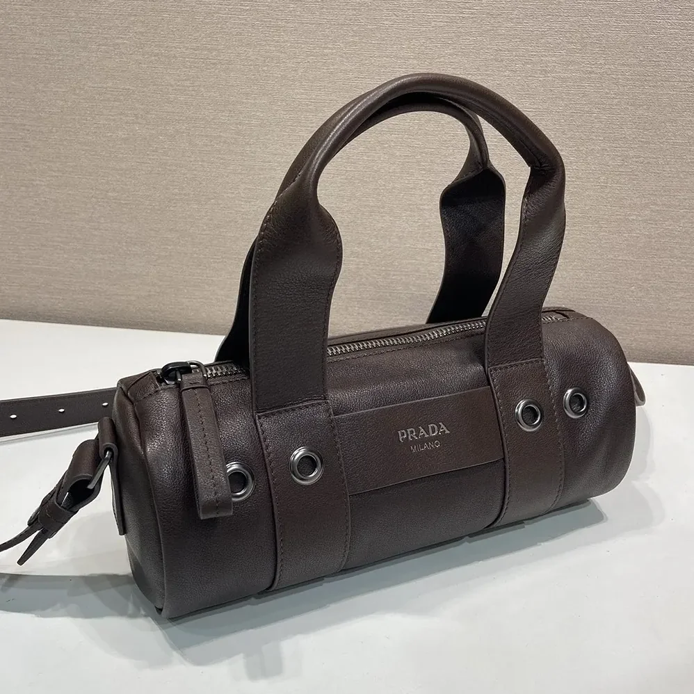 Prada Route Large Leather Top-Handle Bag for Women in Cocoa Brown Prada Route Large Leather Top-Handle Bag for Women in Cocoa Brown