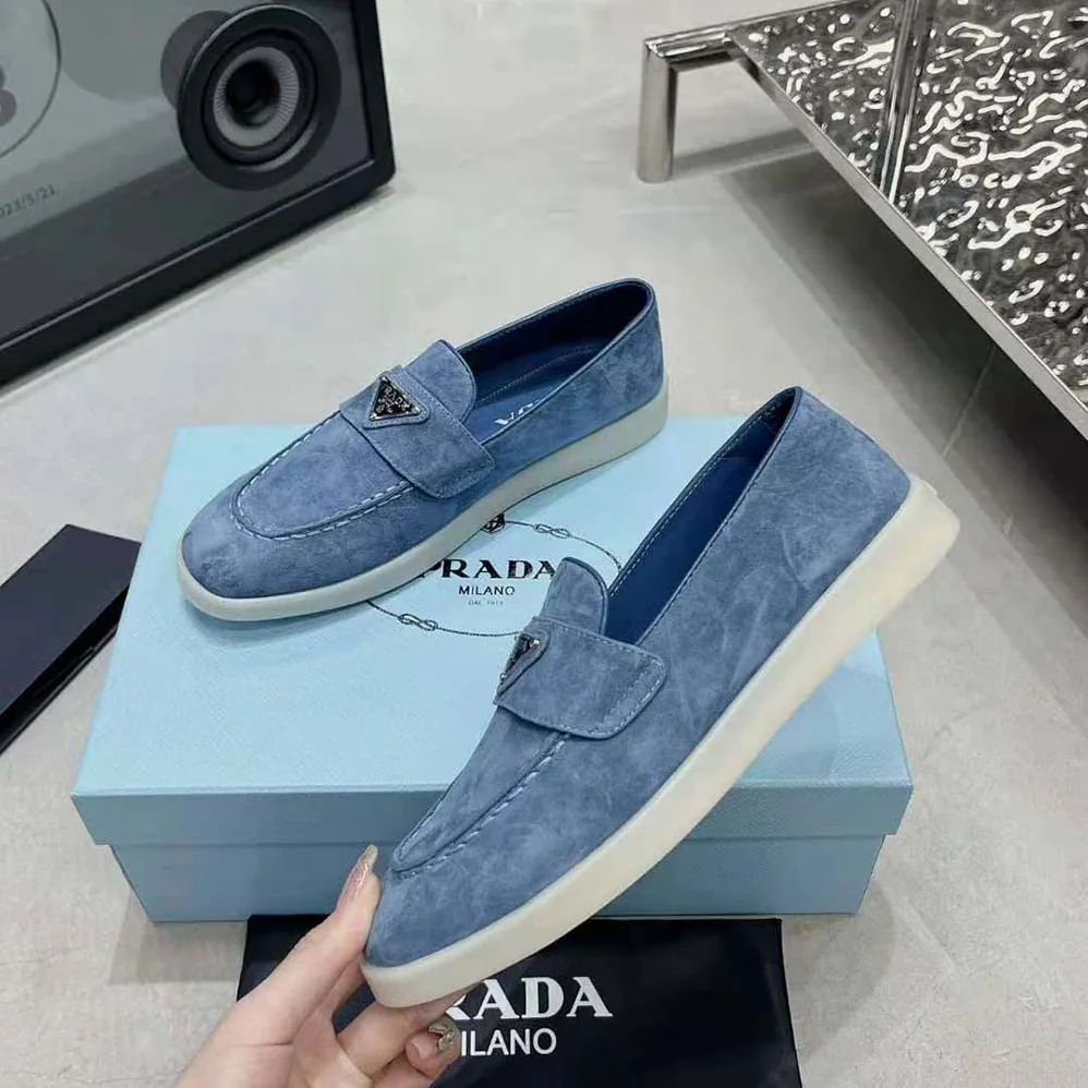 Prada Suede Loafers with Enameled Triangle Logo for Men