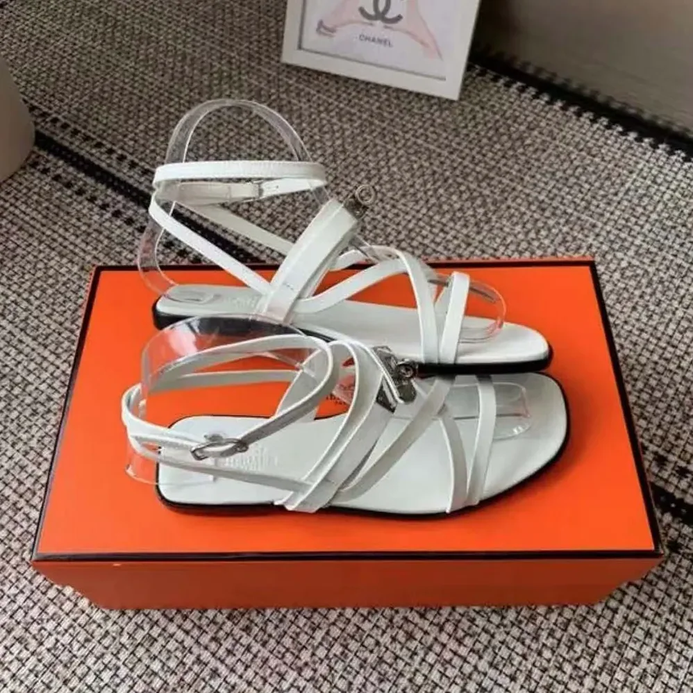 Hermes June Sandal in Calfskin-White H242104Zv90360 for Women