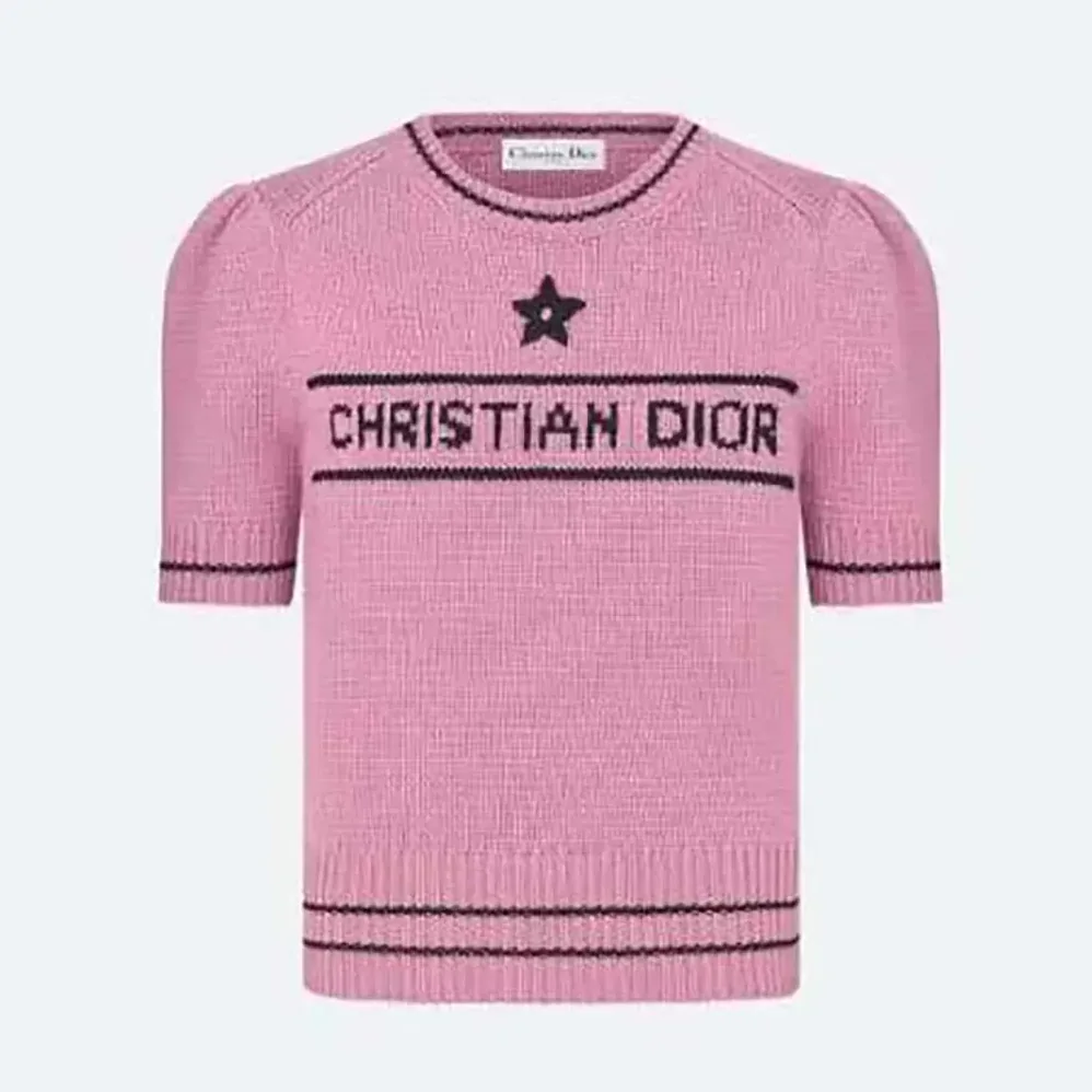 Dior Christian Dior Short-Sleeved Sweater Pink Cashmere and Wool Knit for Women
